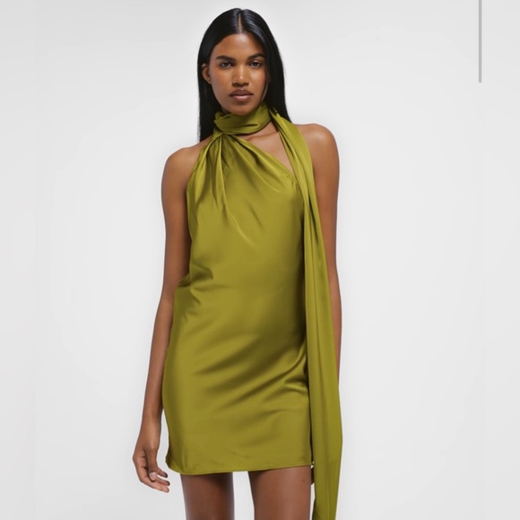 Rat & Boa Chartreuse Halter Mini Dress with Long Scarf - Picture 3 of 7